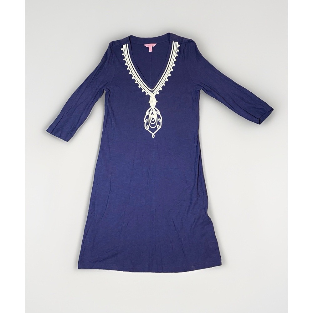 Lilly Pulitzer Women's M Tidewater Tunic Dress V-Neck 3/4Sleeve Embroidered